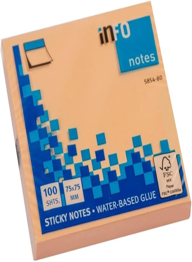 Info 5854-80 Harmony Sticky Notes, 75x75 mm. (3x3), 100 Sheets, Orange